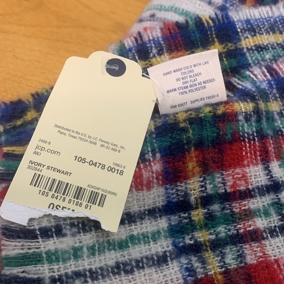 St Johns Bay Ivory Stewart Plaid Soft Wrap Shawl Hap Women's 76" x 28" NWT - Picture 7 of 8